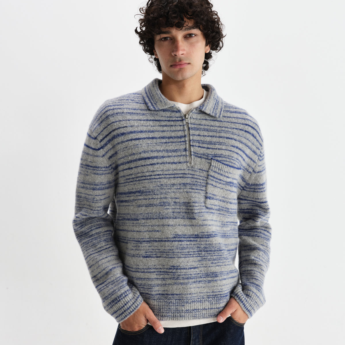 Alpha Zip Polo Random Space Dye - Grey/Blue