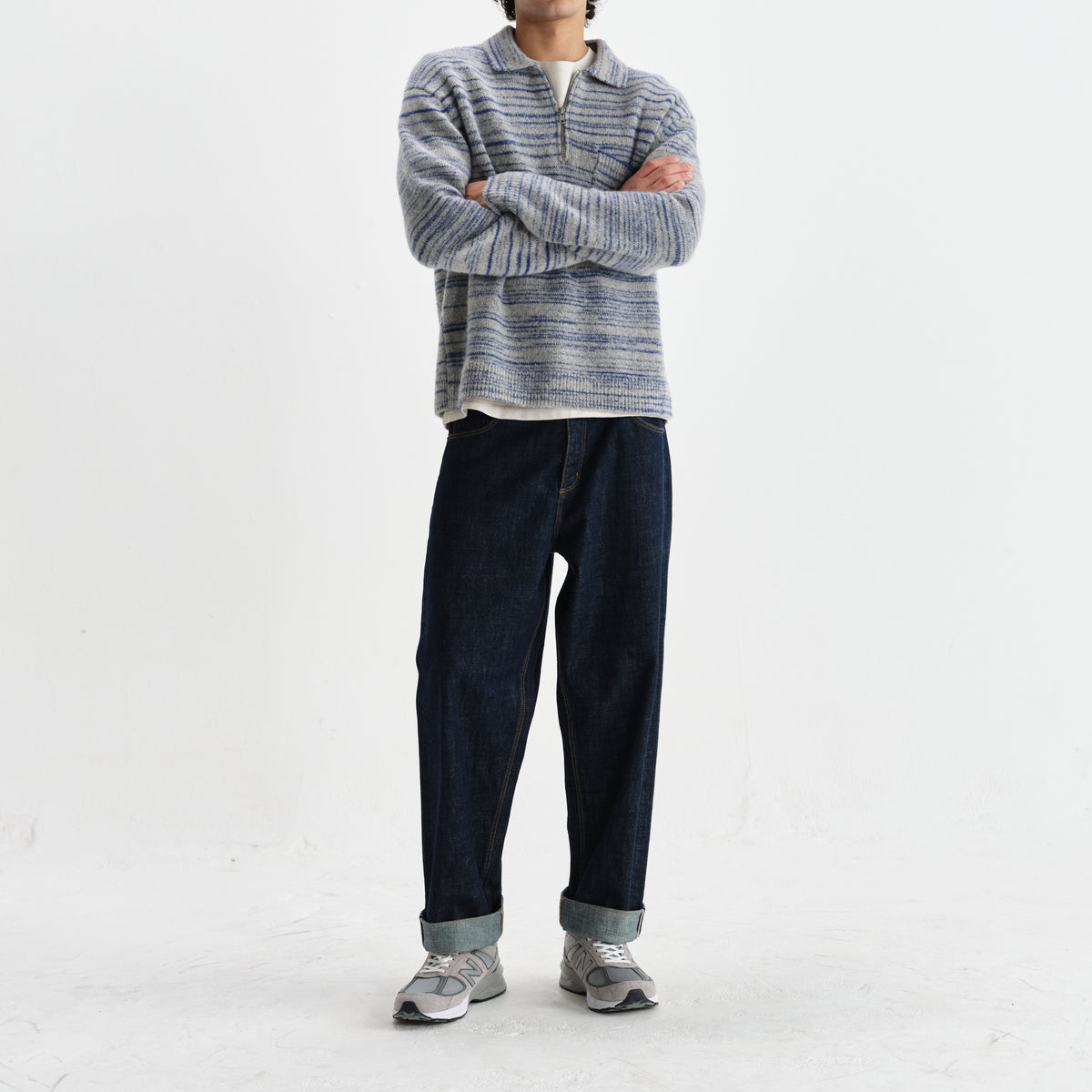 Alpha Zip Polo Random Space Dye - Grey/Blue