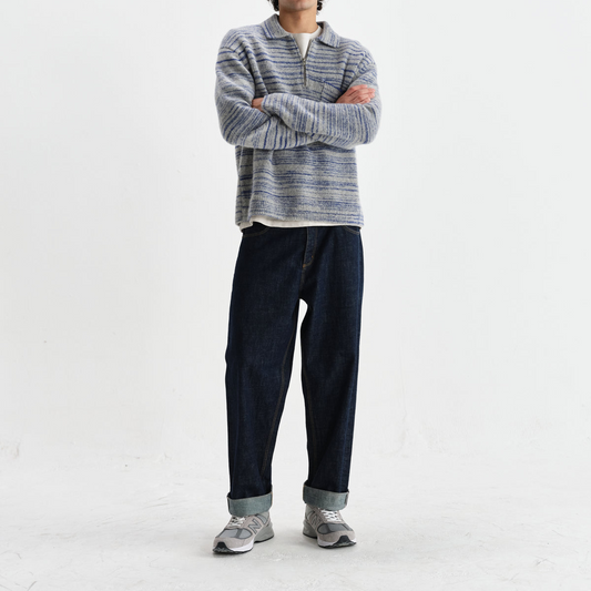 Alpha Zip Polo Random Space Dye - Grey/Blue