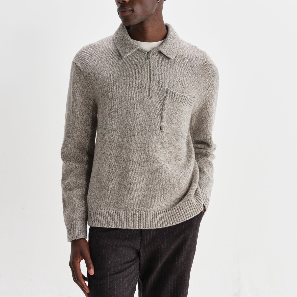 Alpha Zip Polo Plain Stitch Fleck - Grey