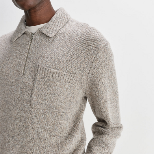 Alpha Zip Polo Plain Stitch Fleck - Grey