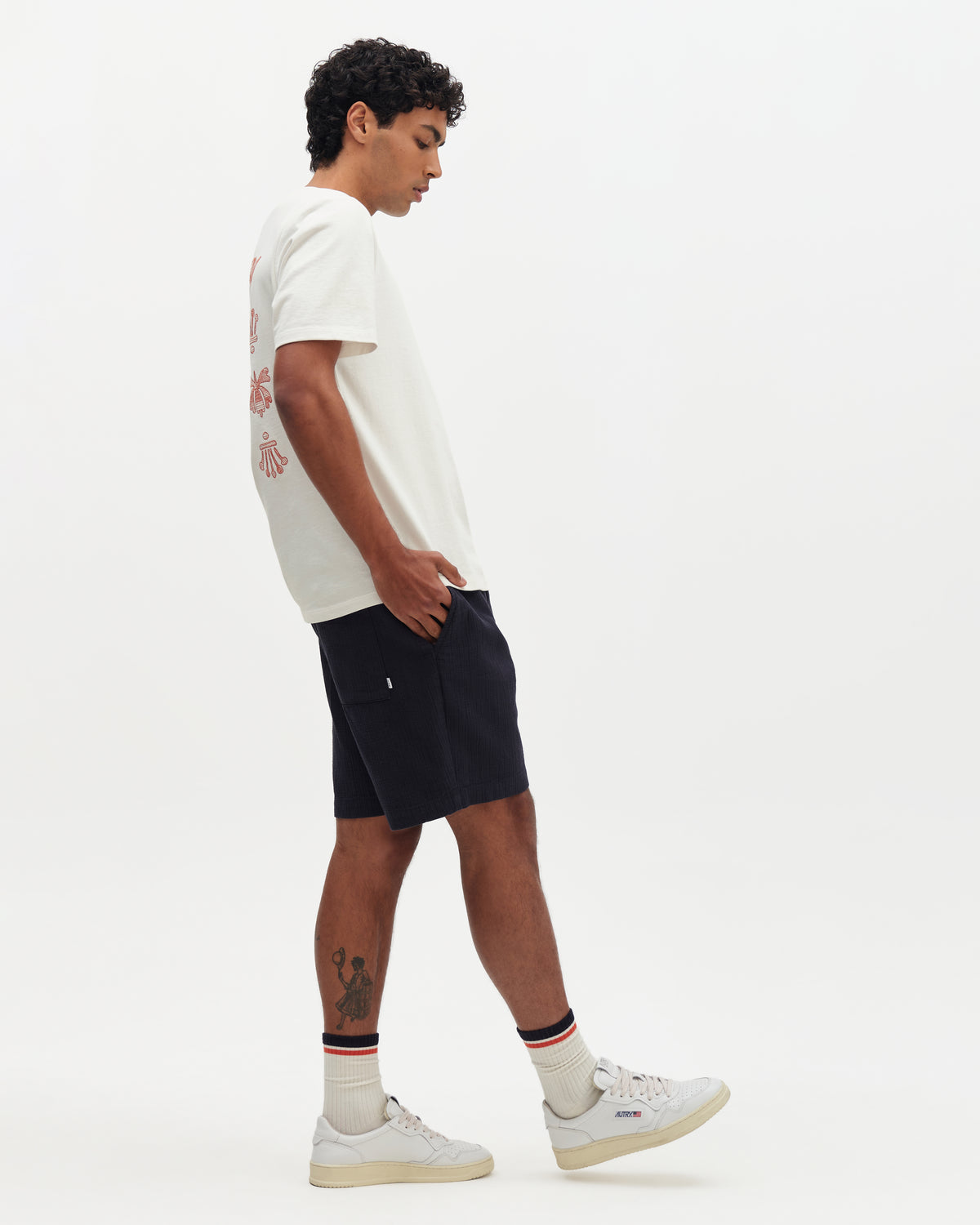 Wax Dean Grid Embroidered T-Shirt - Ecru And Rust