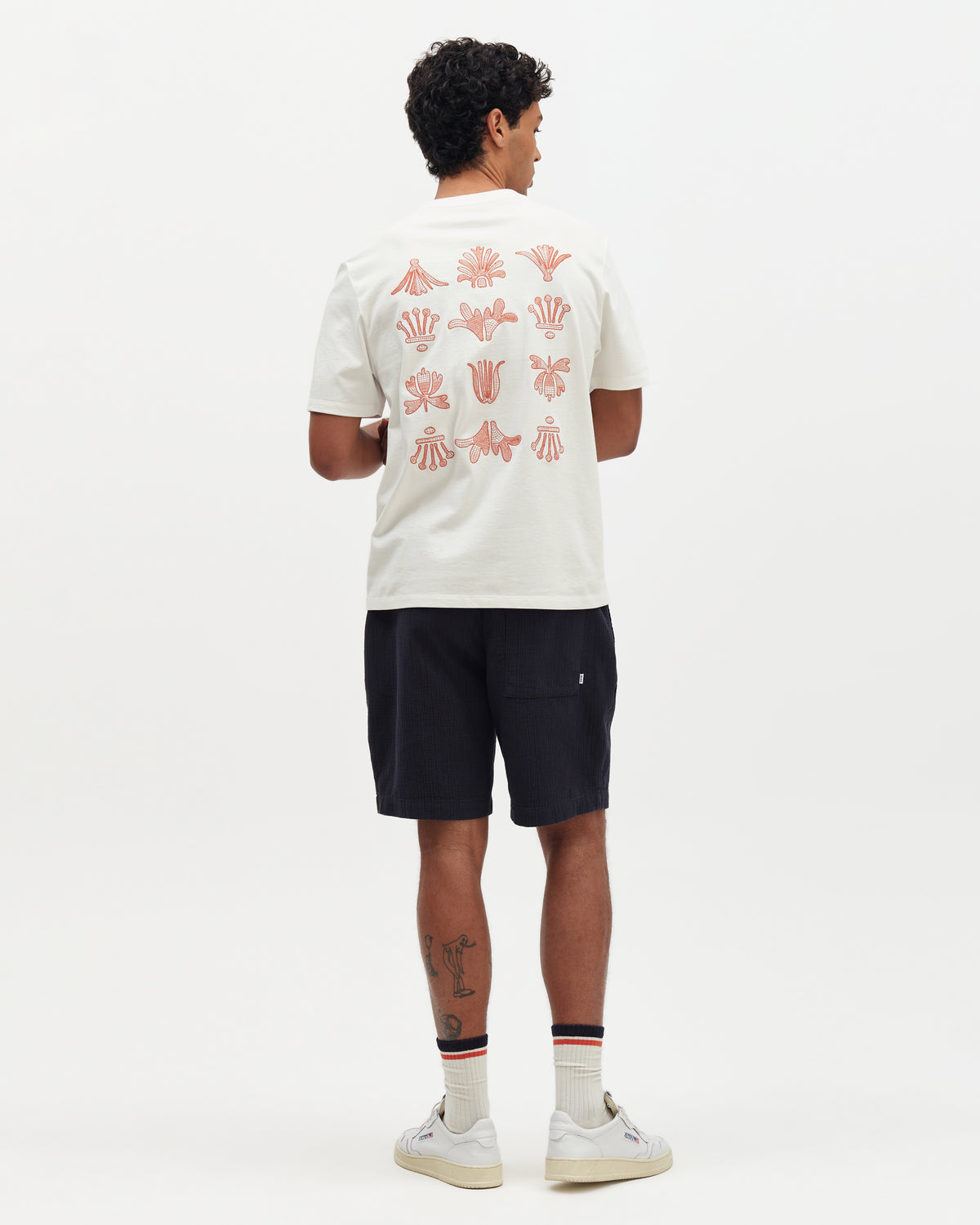 Wax Dean Grid Embroidered T-Shirt - Ecru And Rust