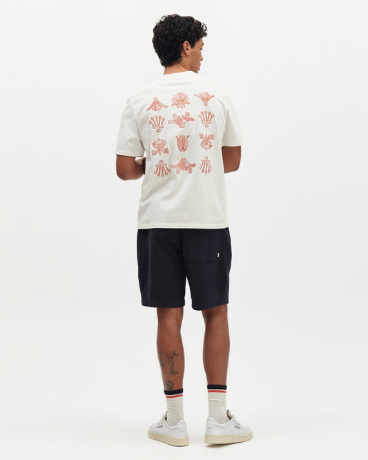 Dean Grid Embroidered T-Shirt - Ecru And Rust