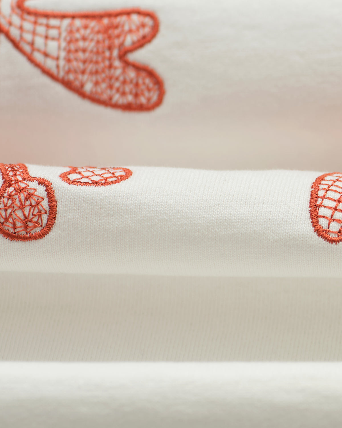 Dean Grid Embroidered T-Shirt - Ecru And Rust