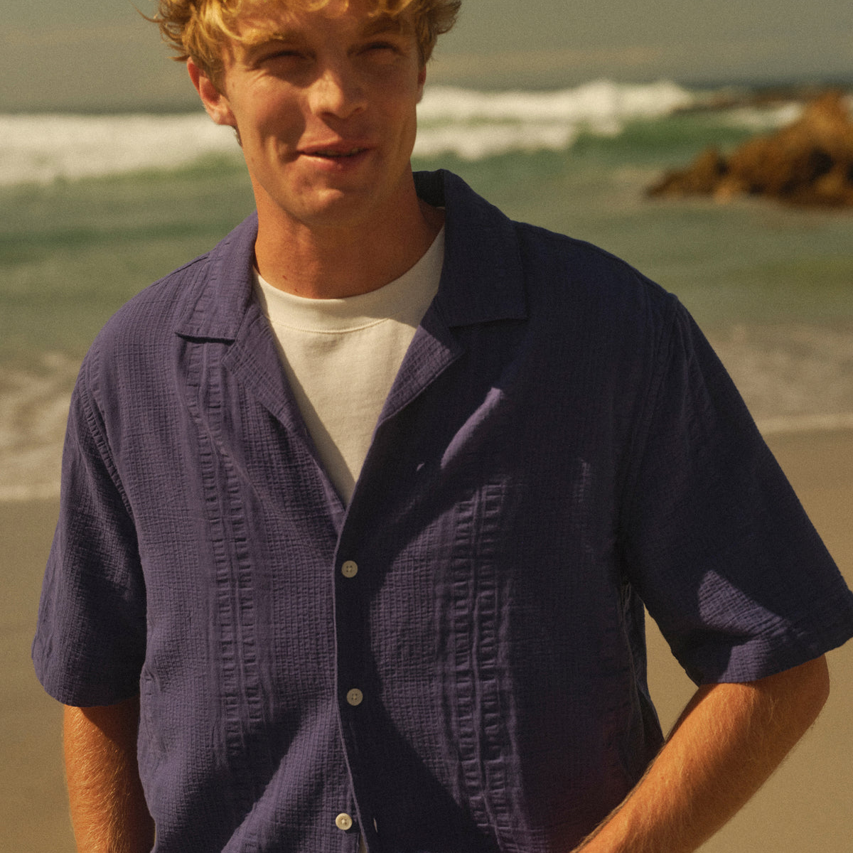 Didcot Double-Weave Seersucker Short-Sleeve Shirt - Dark Blue