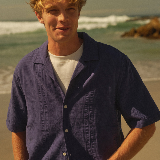 Didcot Double-Weave Seersucker Short-Sleeve Shirt - Dark Blue
