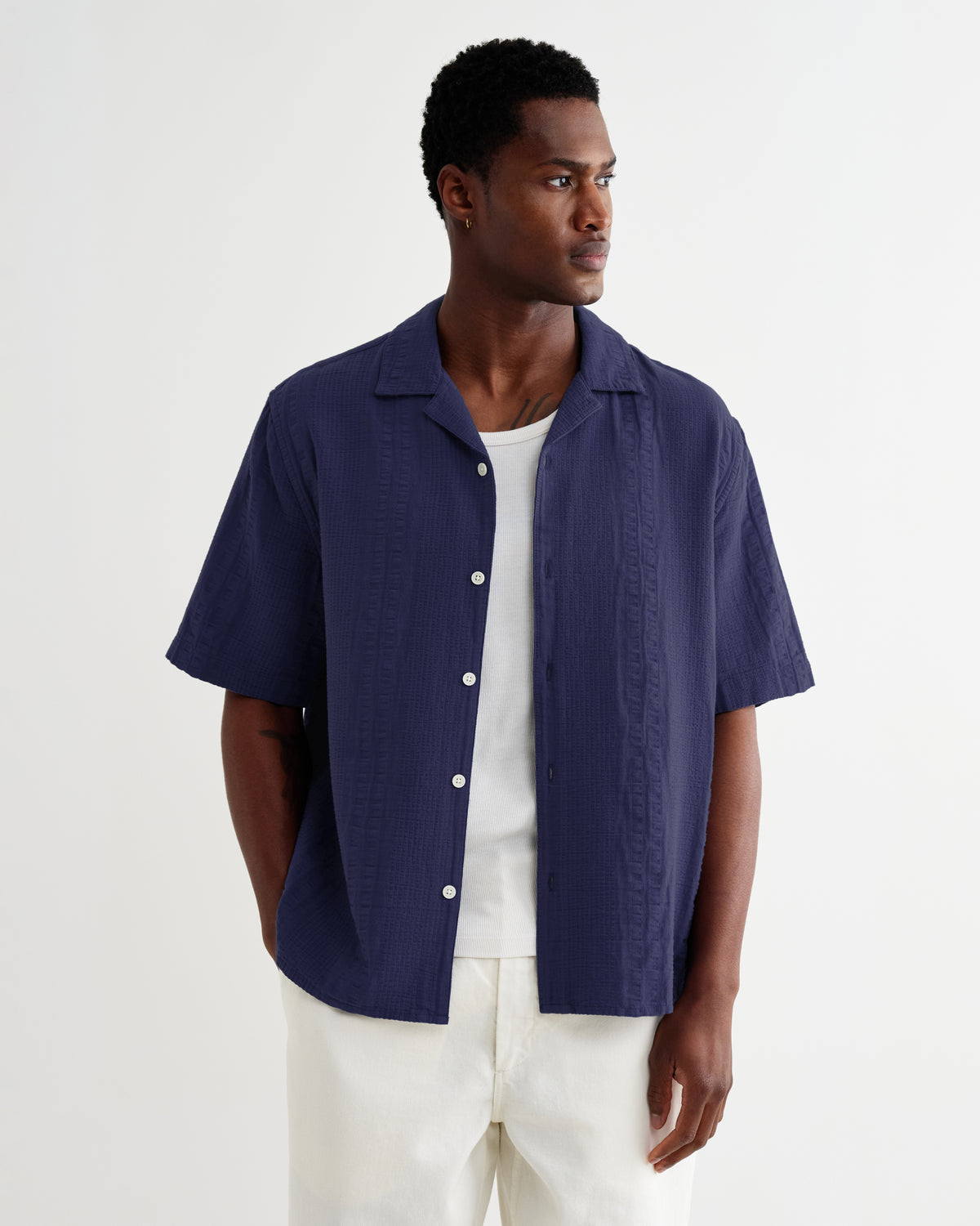 Didcot Double-Weave Seersucker Short-Sleeve Shirt - Dark Blue