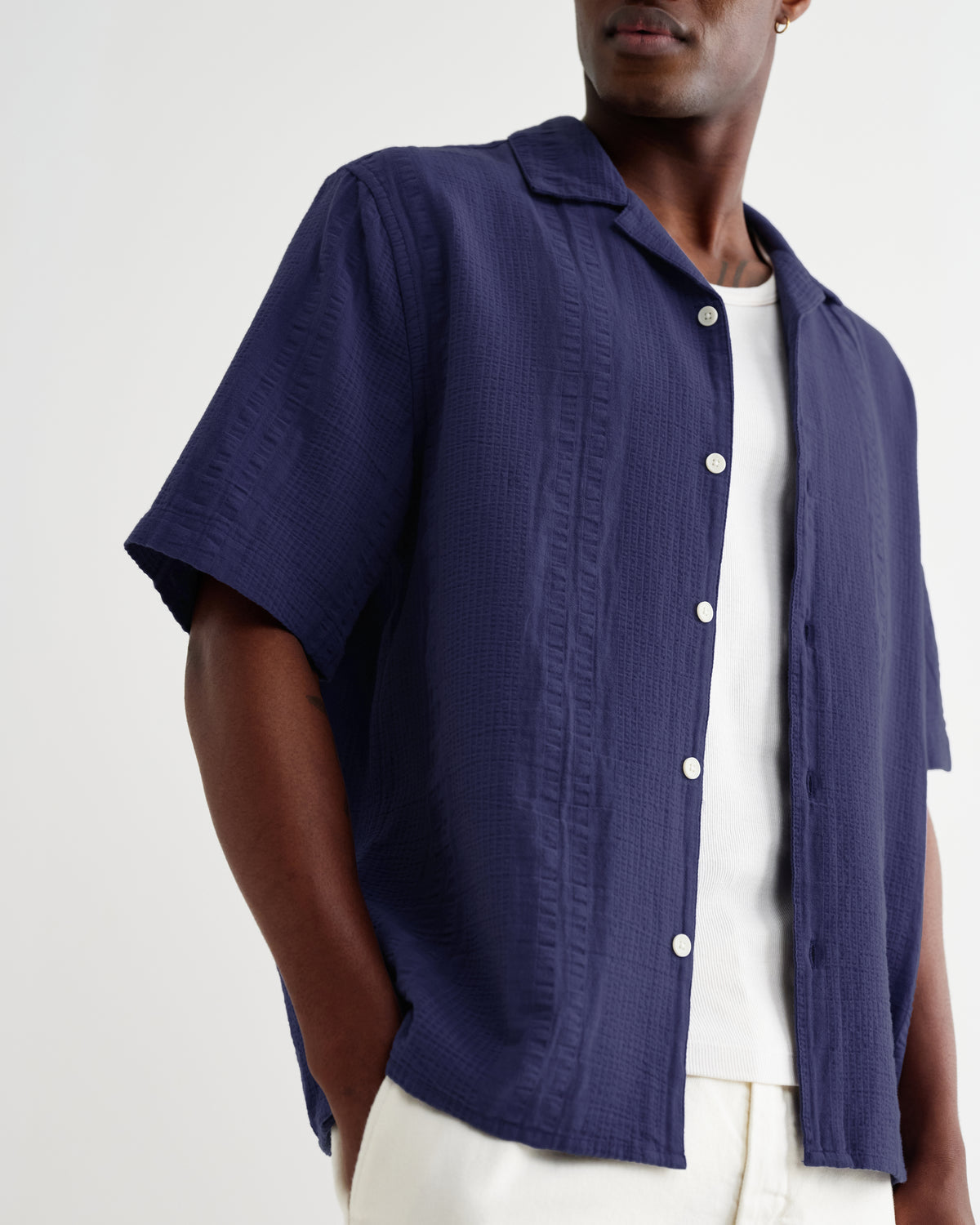 Didcot Double-Weave Seersucker Short-Sleeve Shirt - Dark Blue
