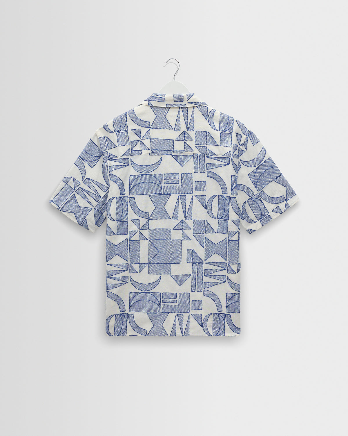 Didcot Geometric Embroidered Short-Sleeve Shirt - Ecru / Blue