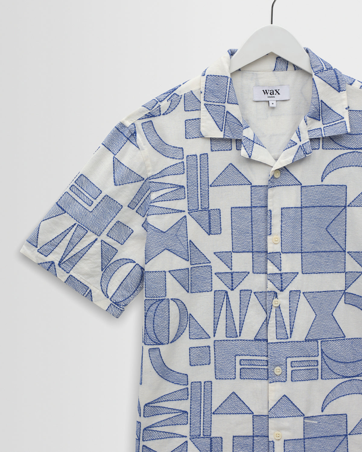 Didcot Geometric Embroidered Short-Sleeve Shirt - Ecru / Blue