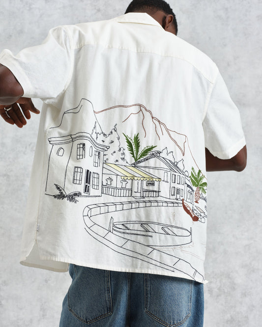 Didcot Holiday Embroidy Short-Sleeve Shirt - Ecru And Multicolour