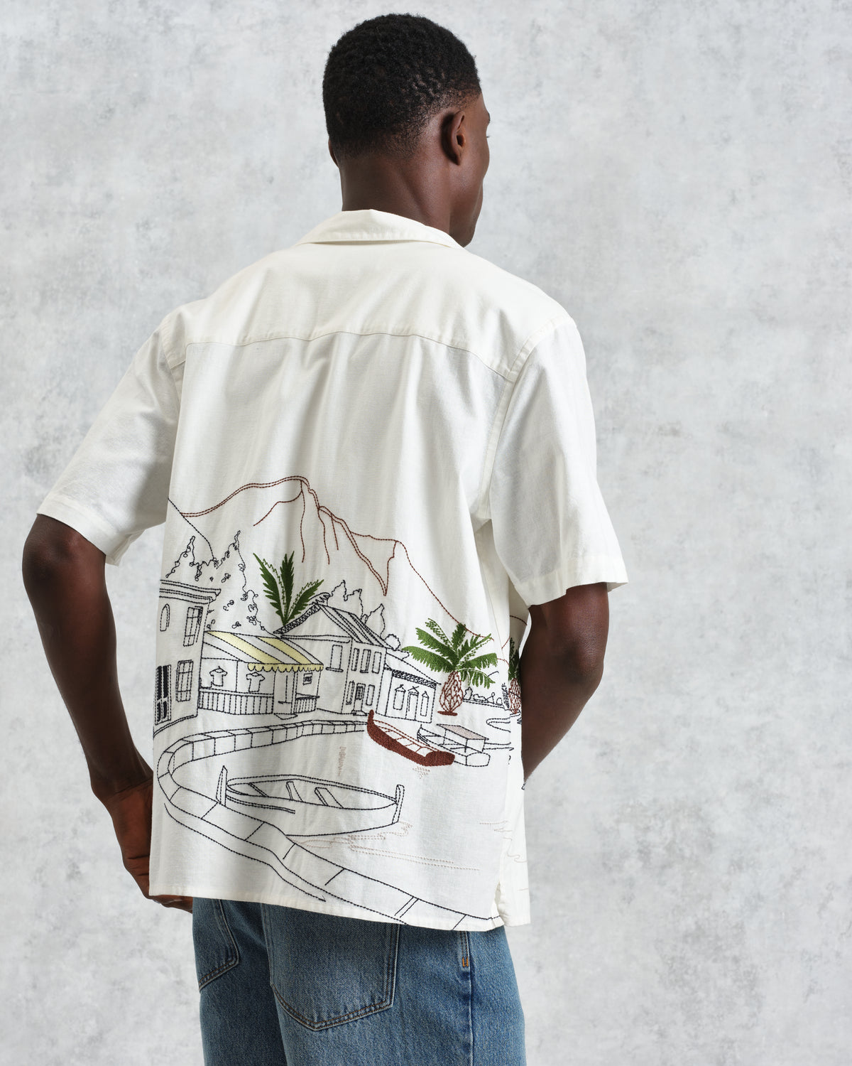 Wax Didcot Holiday Embroidery Short-Sleeve Shirt - Ecru And Multicolour
