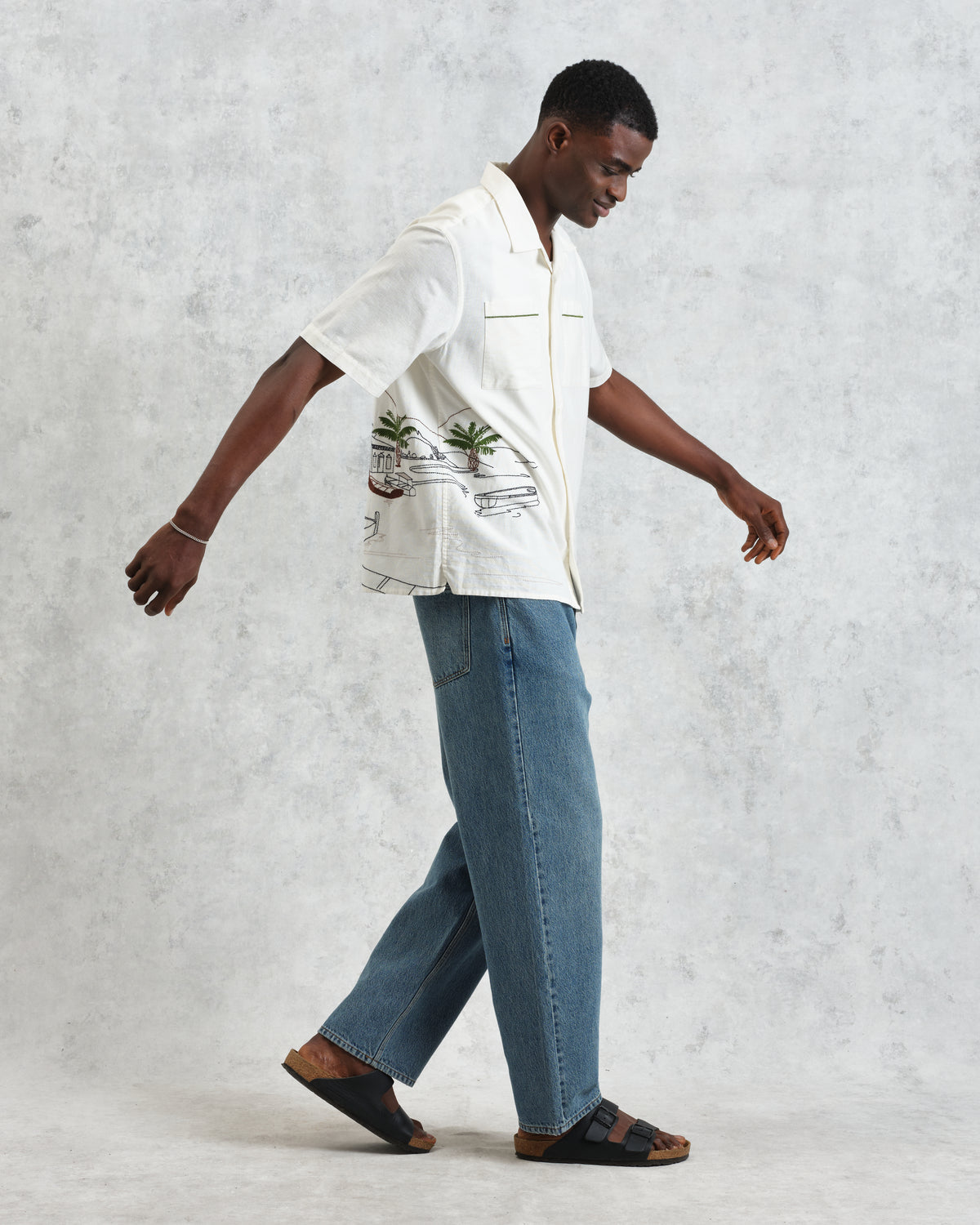Didcot Holiday Embroidery Short-Sleeve Shirt - Ecru And Multicolour