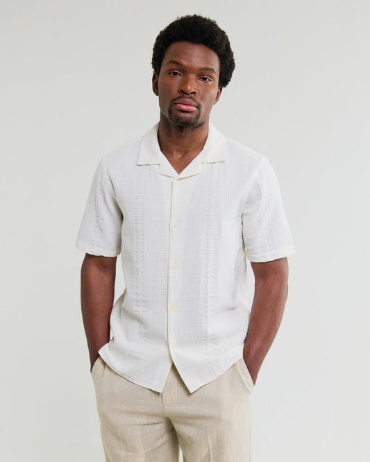 Didcot Double-Weave Seersucker Short-Sleeve Shirt - Ecru