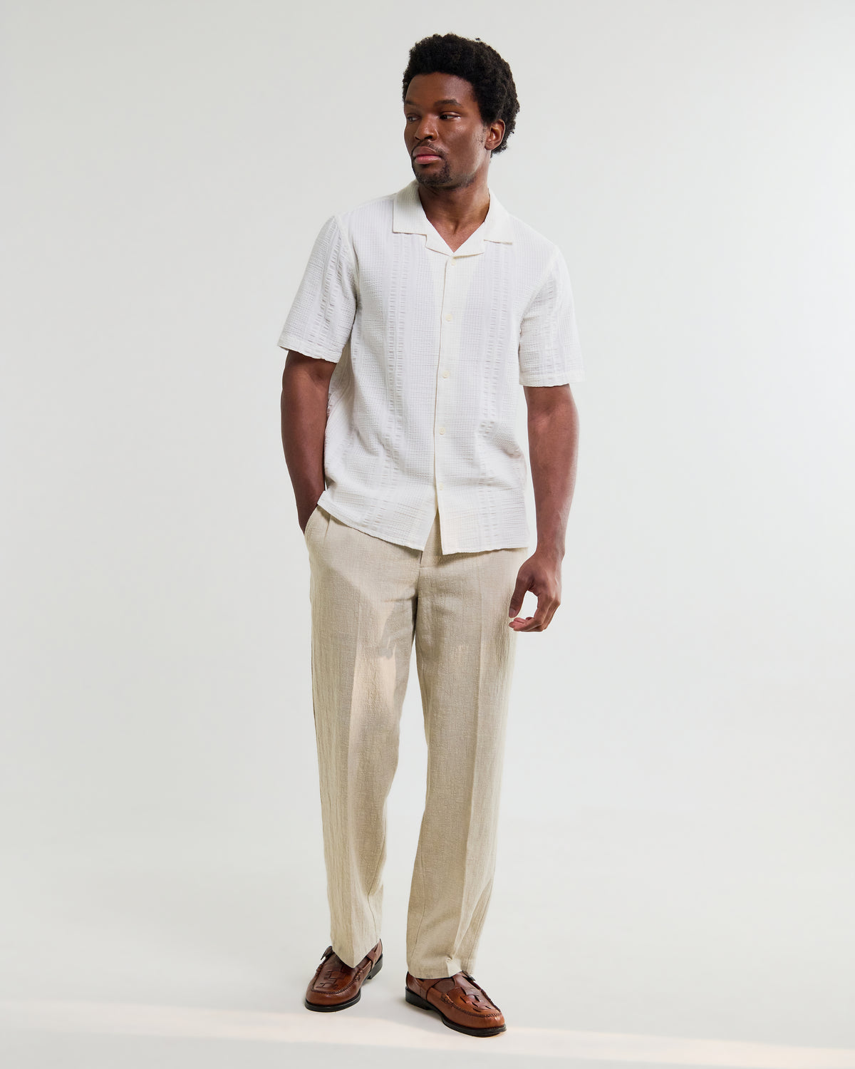 Didcot Double-Weave Seersucker Short-Sleeve Shirt - Ecru
