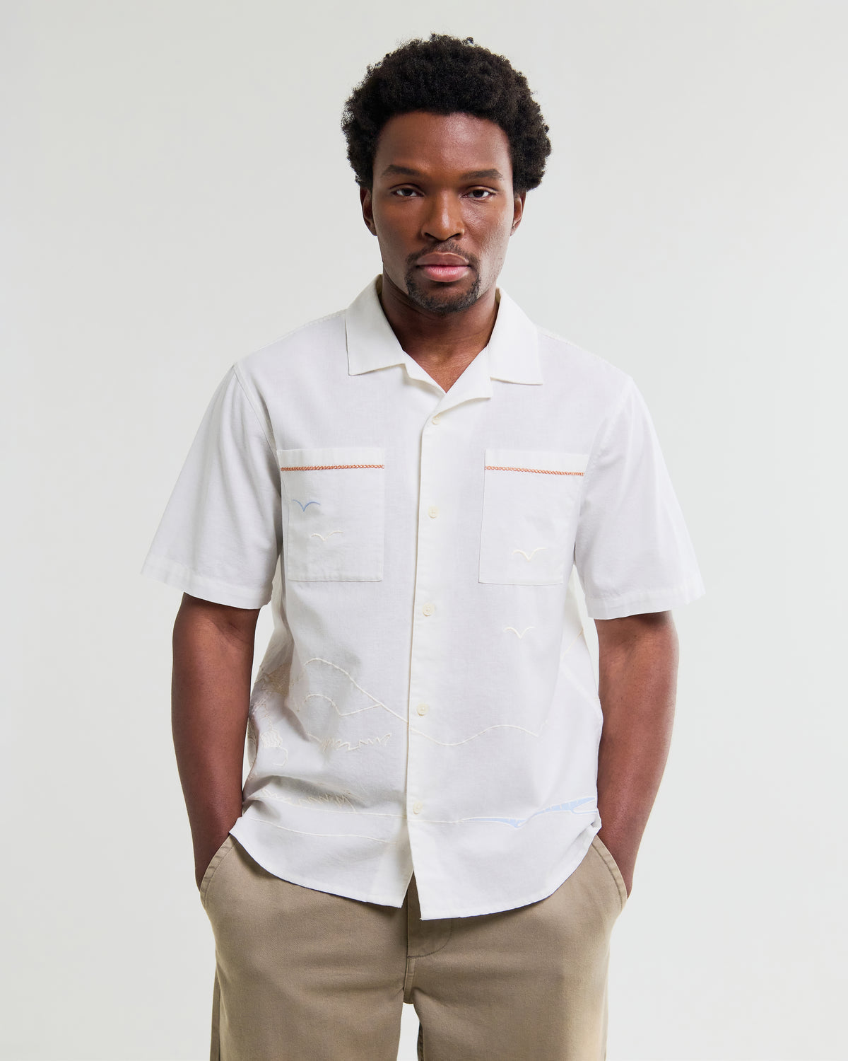 Wax Didcot Embroidered Short-Sleeve Shirt - Ecru