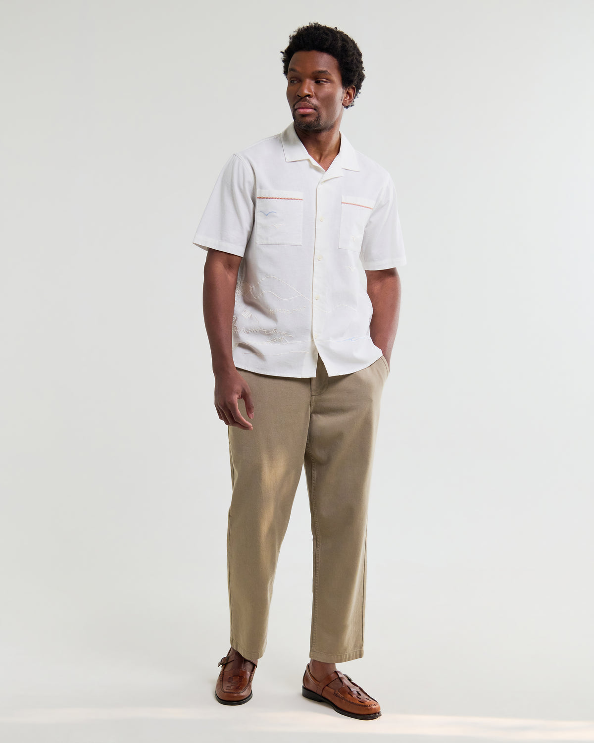 Wax Didcot Embroidered Short-Sleeve Shirt - Ecru