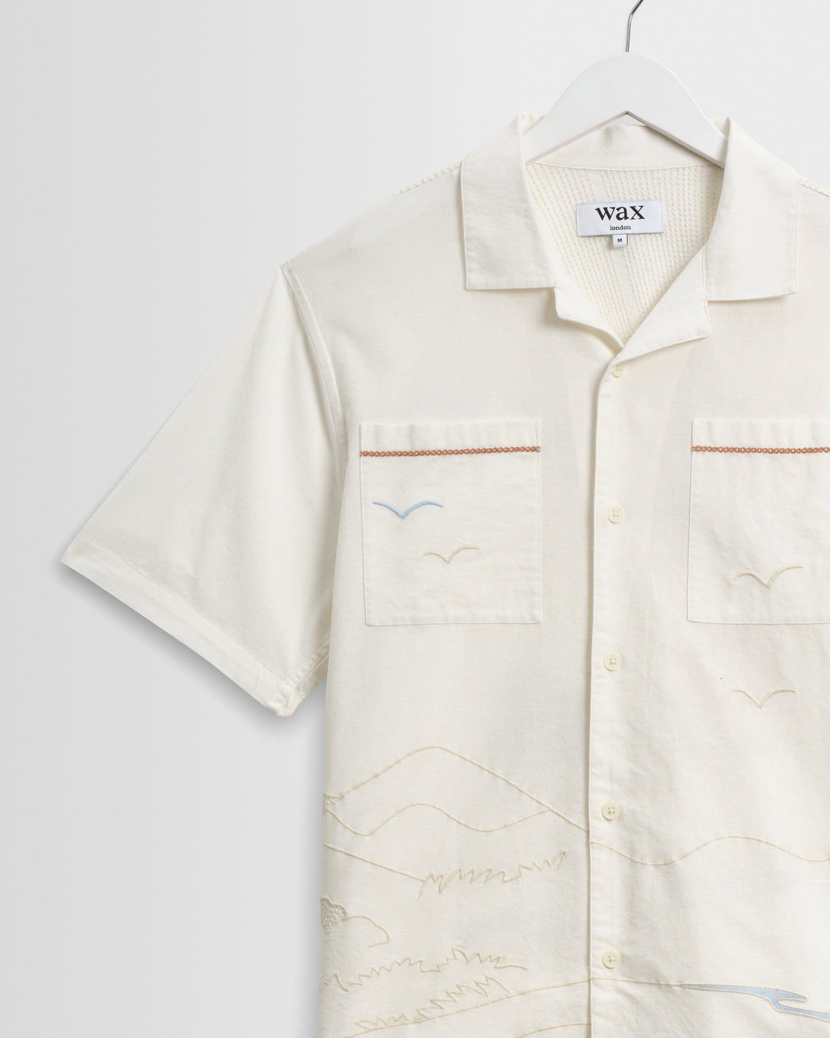 Wax Didcot Embroidered Short-Sleeve Shirt - Ecru