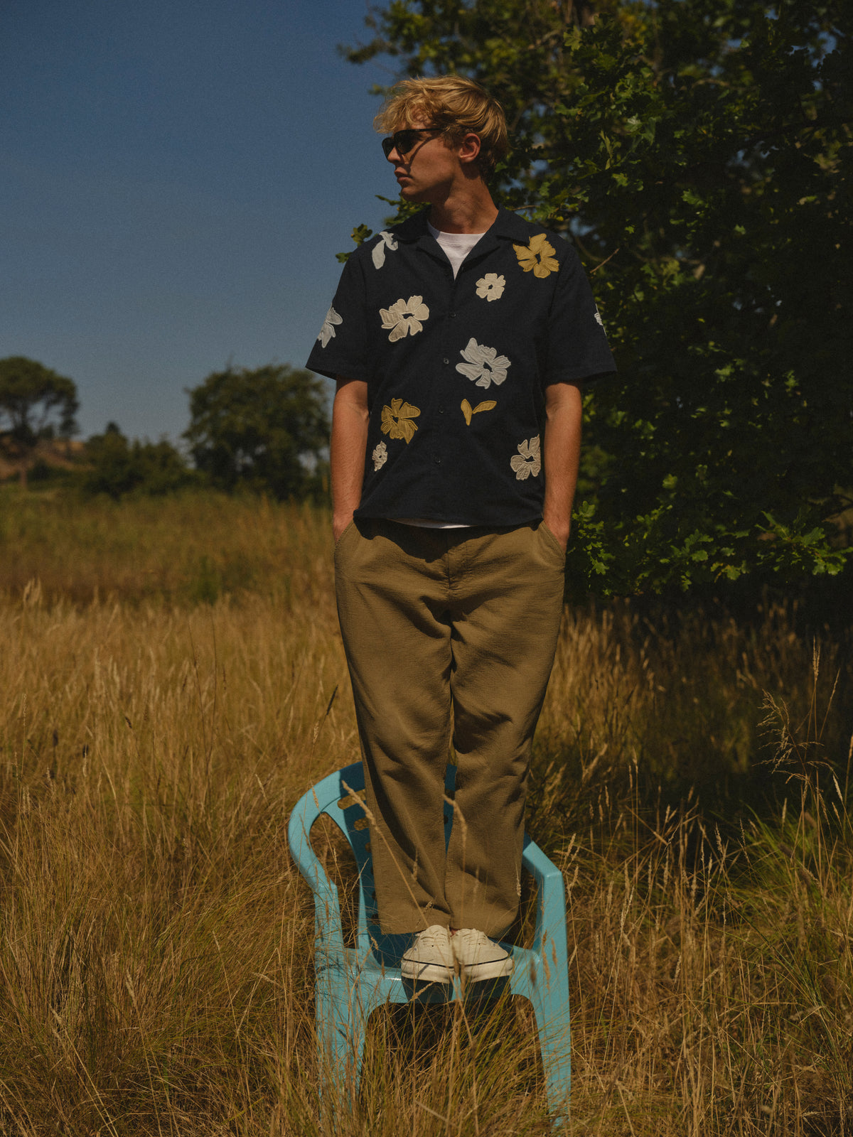 Didcot Floral Applique Short-Sleeve Shirt - Navy / Multicolour