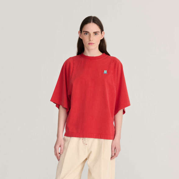 Monster Mug Embroidery Relaxed T-Shirt - Red