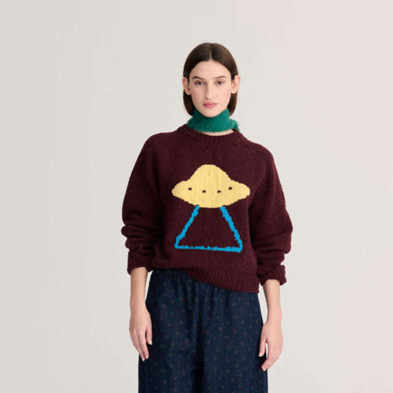 Pixel Abduction Jacquard Wool Blend Jumper - Burgundy