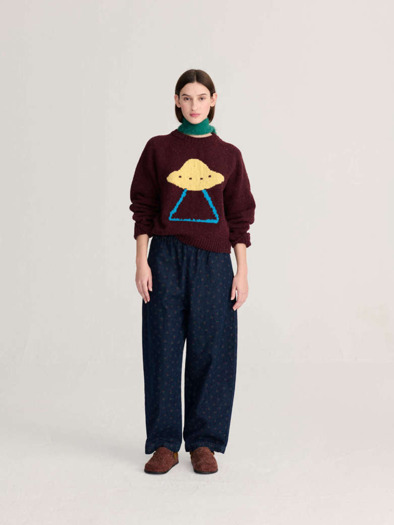 Pixel Abduction Jacquard Wool Blend Jumper - Burgundy