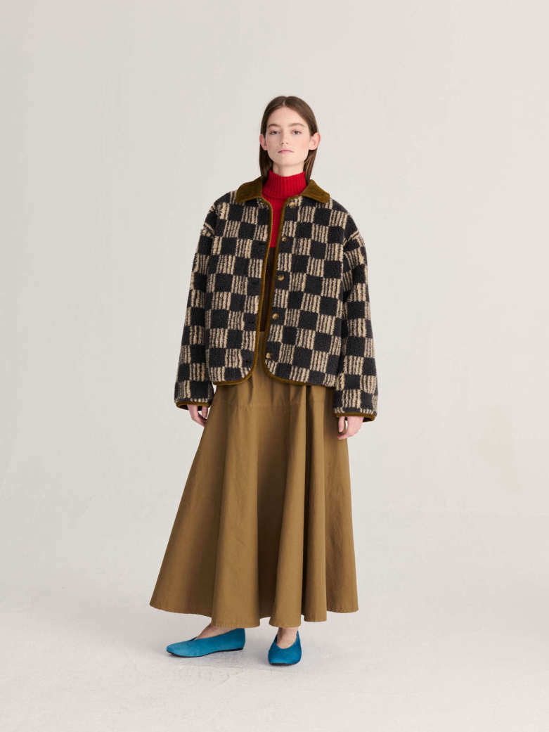 Almost Moire All Over Sherpa Jacket - Beige