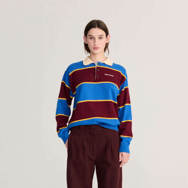 Striped Cotton Polo Jumper - Blue