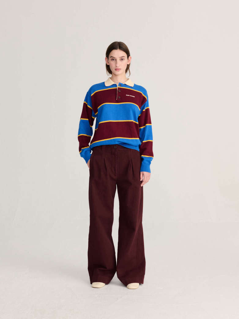 Striped Cotton Polo Jumper - Blue