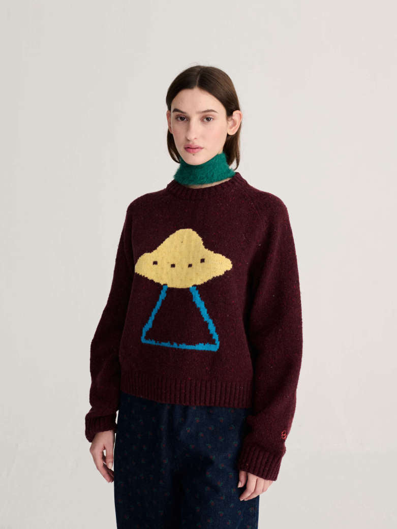 Bobo Pixel Abduction Jacquard Wool Blend Jumper - Burgundy