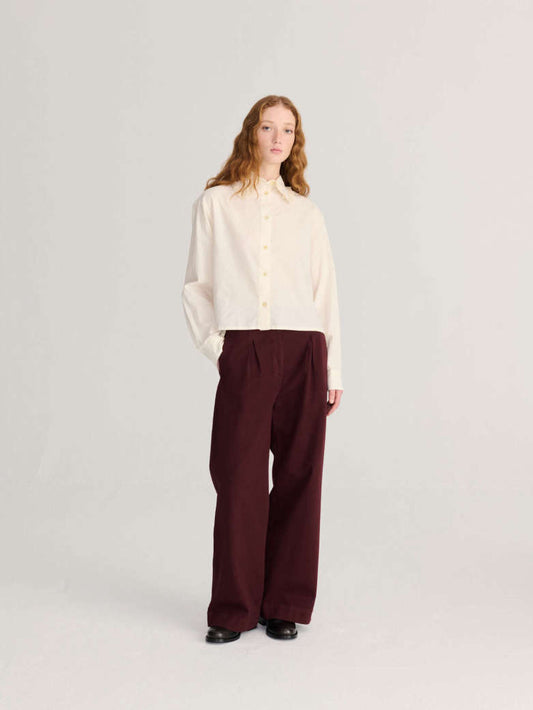 Pleated Twill Wide-Leg Pants - Dark Brown
