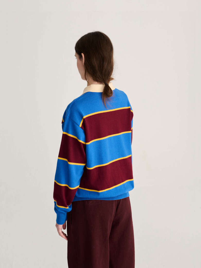 Striped Cotton Polo Jumper - Blue