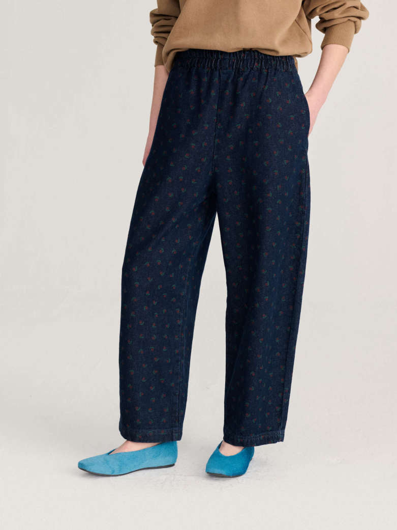 Swamp Whirl All Over Denim Cocoon Pants - Navy Blue