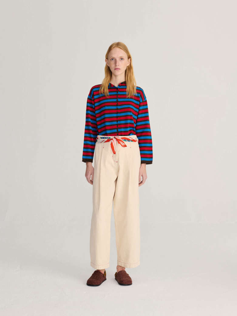Ecru Twill Pleated Barrel Pants - Off White