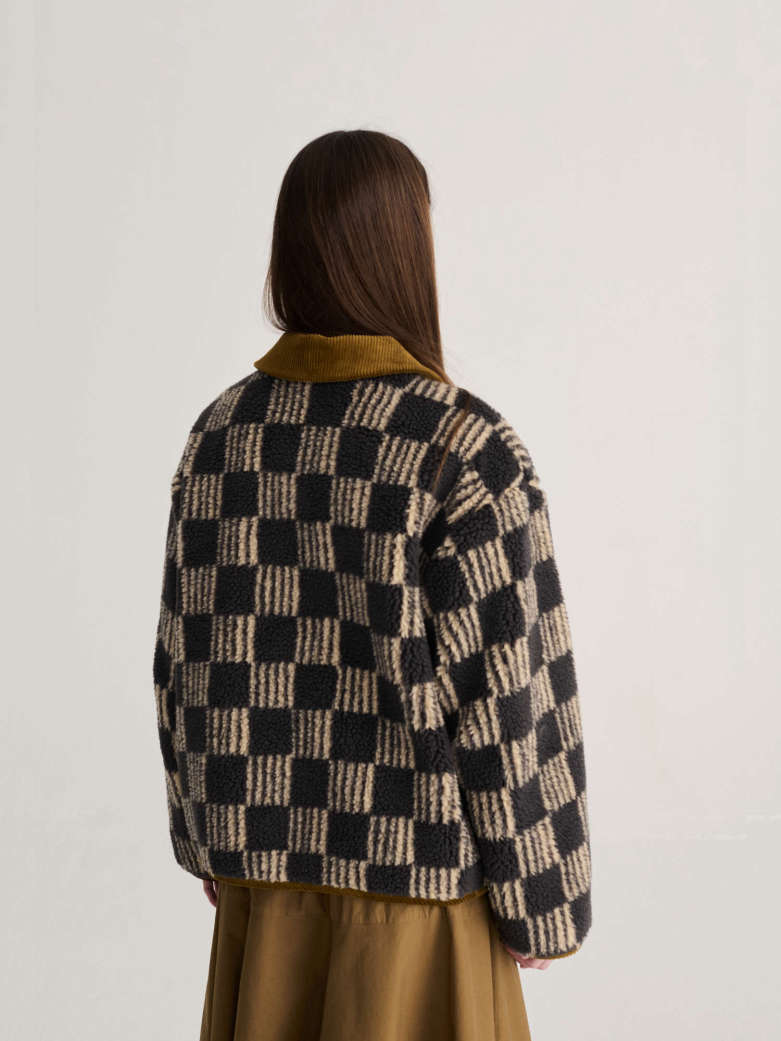 Almost Moire All Over Sherpa Jacket - Beige
