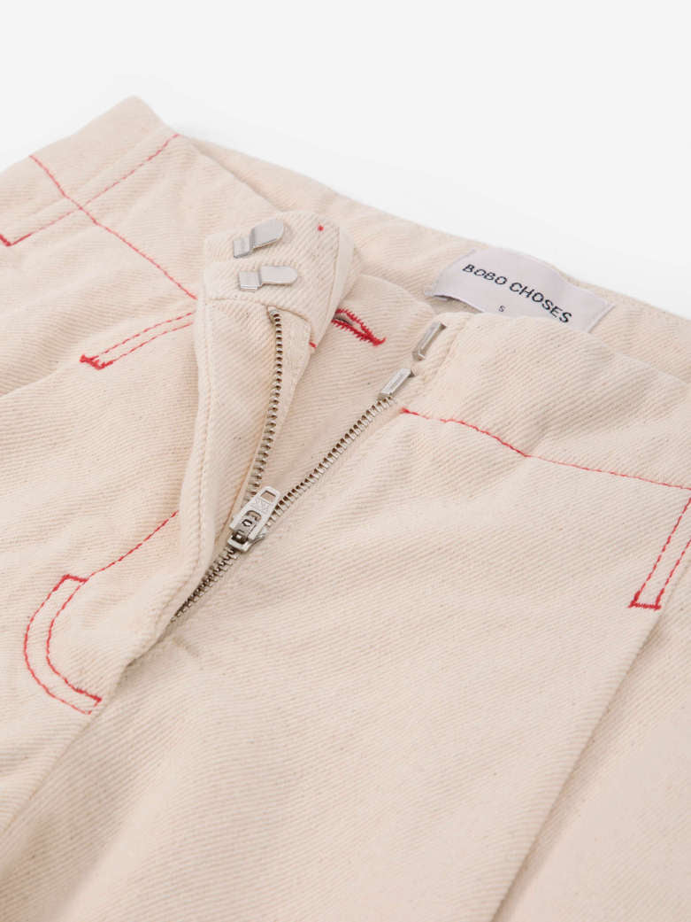 Ecru Twill Pleated Barrel Pants - Off White
