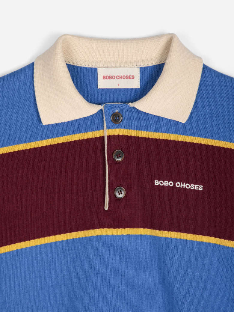 Striped Cotton Polo Jumper - Blue