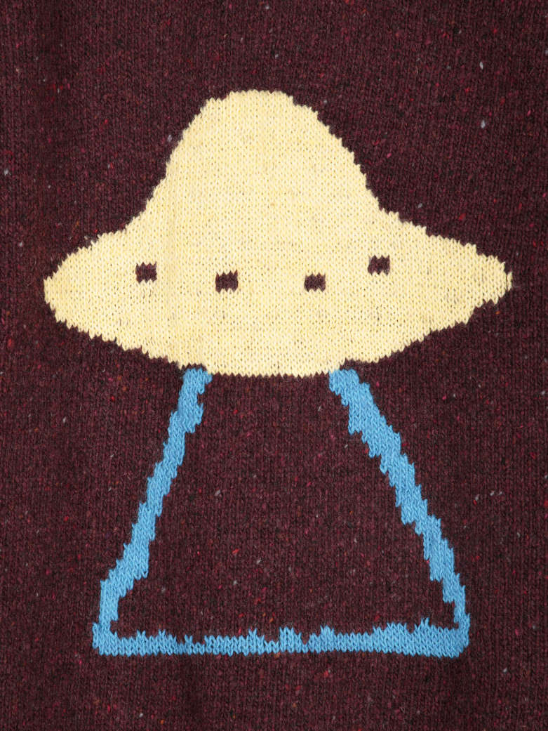 Pixel Abduction Jacquard Wool Blend Jumper - Burgundy