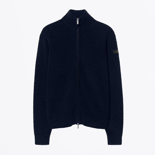 Boucle Full Zip Knit - Blue Black