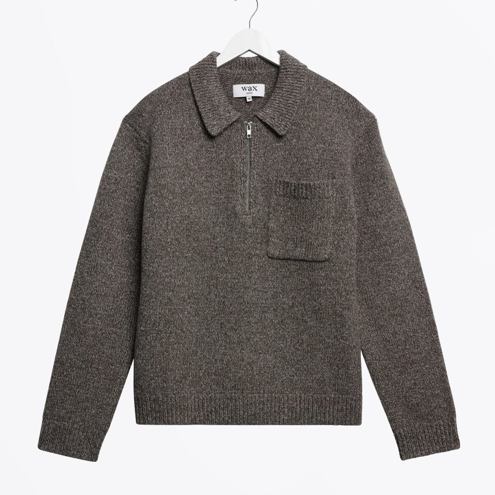 Wax Alpha Zip L/S Polo - Twist Fleck Wool