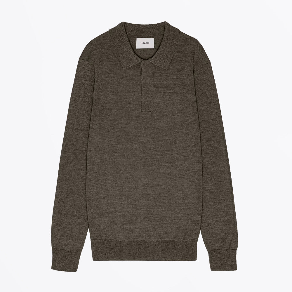 NN07 Emerson Lightweight Merino Wool Polo - Dark Army
