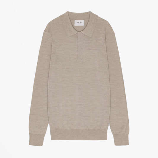 Emerson Lightweight Merino Wool Polo - White Pepper