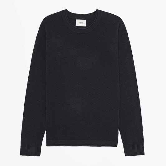 Sammy Knitted Crew Neck Wool Sweater - Navy Melange