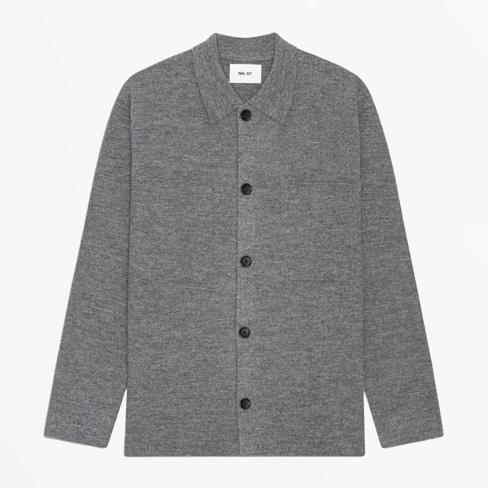 NN07 Jonas Boiled Merino Wool Overshirt - Dark Grey Melange