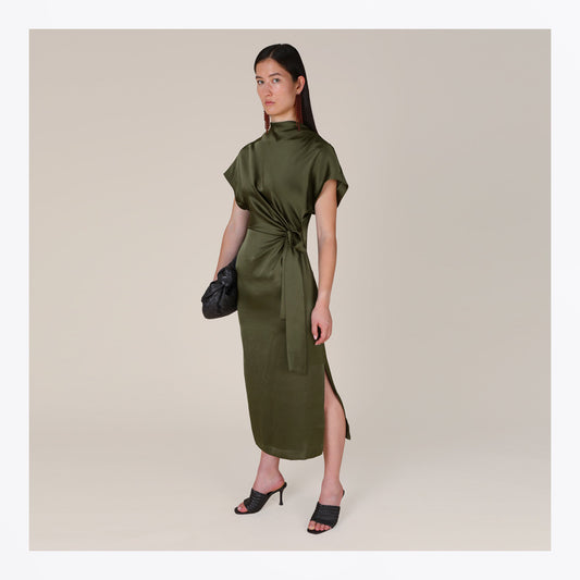 Rabia Side Tie Dress - Dark Green