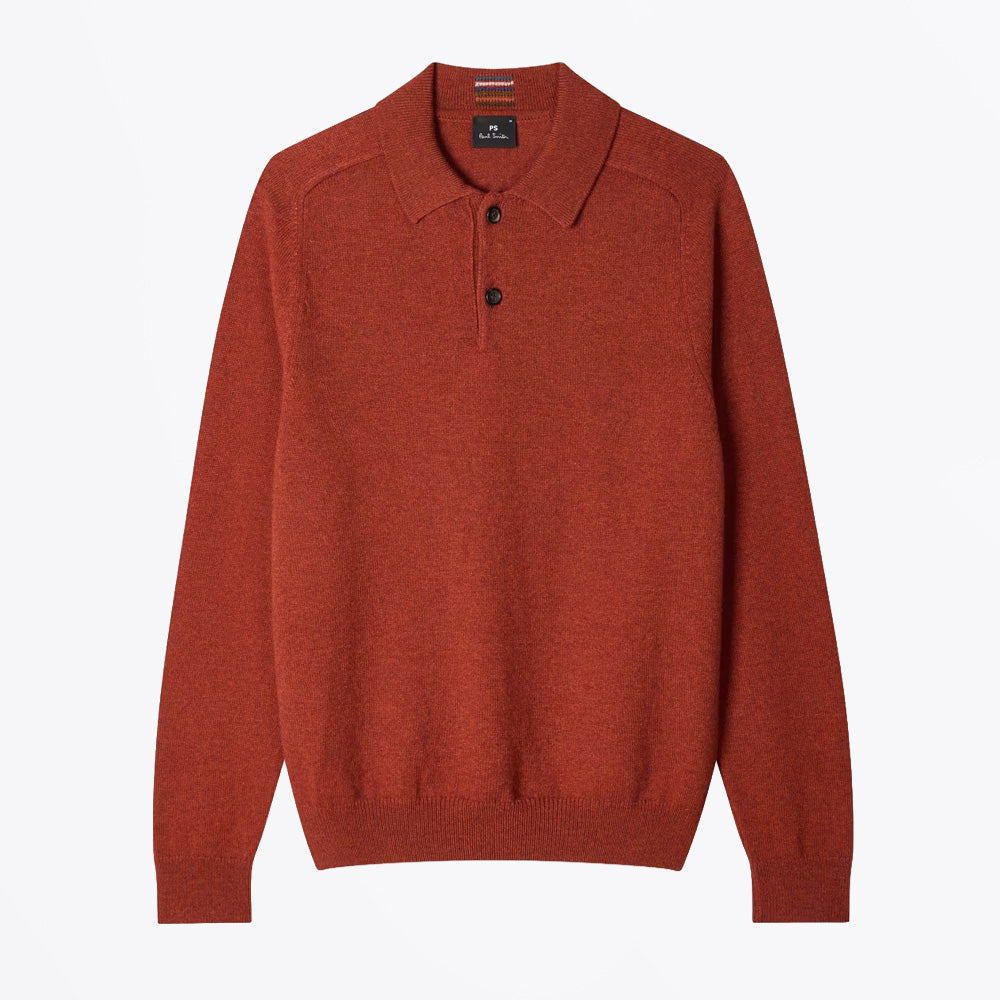 Paul Merino Wool Long-Sleeve Polo Shirt - Red Rust