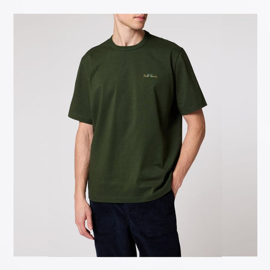 Oversized Logo Embroidery Cotton T-Shirt - Bottle Green