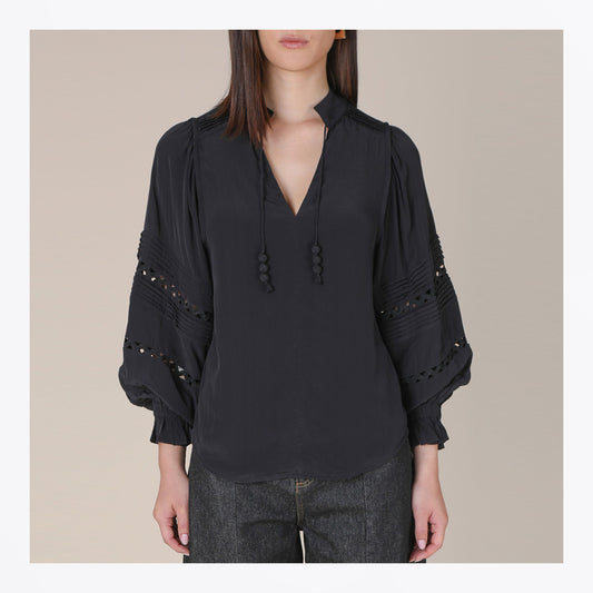 Smilla Pin Tuck Fluid Blouse - Black