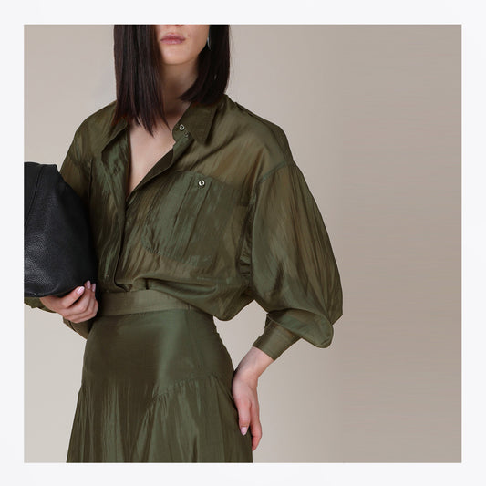 Megara Sheer Organza Shirt - Dark Green